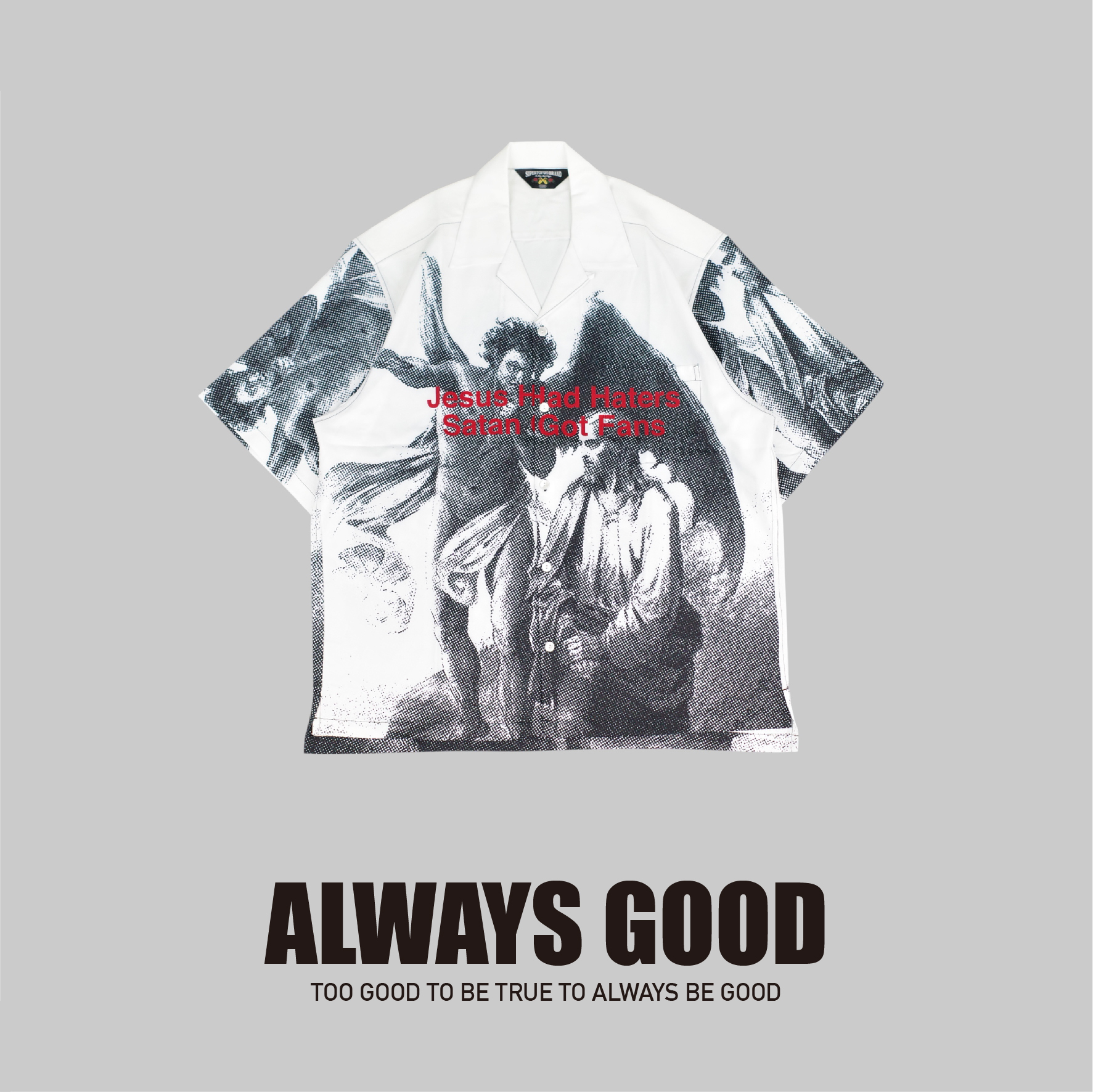 『Always_Good』耶穌與撒旦 古巴領 夏威夷 短袖襯衫