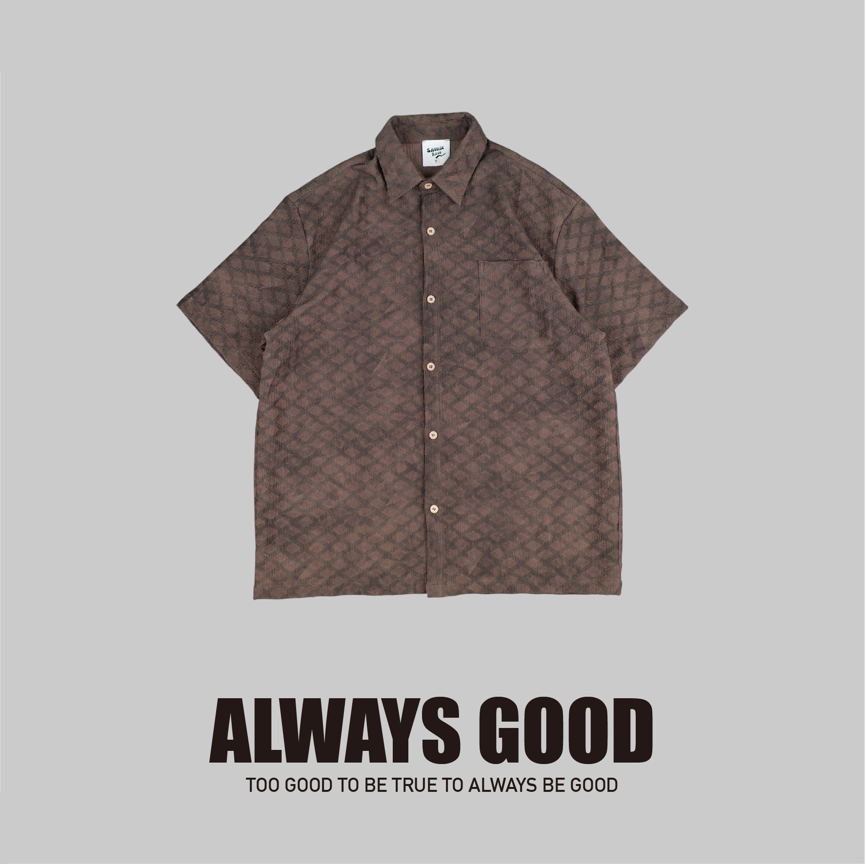 『Always_Good』復古 菱格紋 提花 抗皺 短袖襯衫