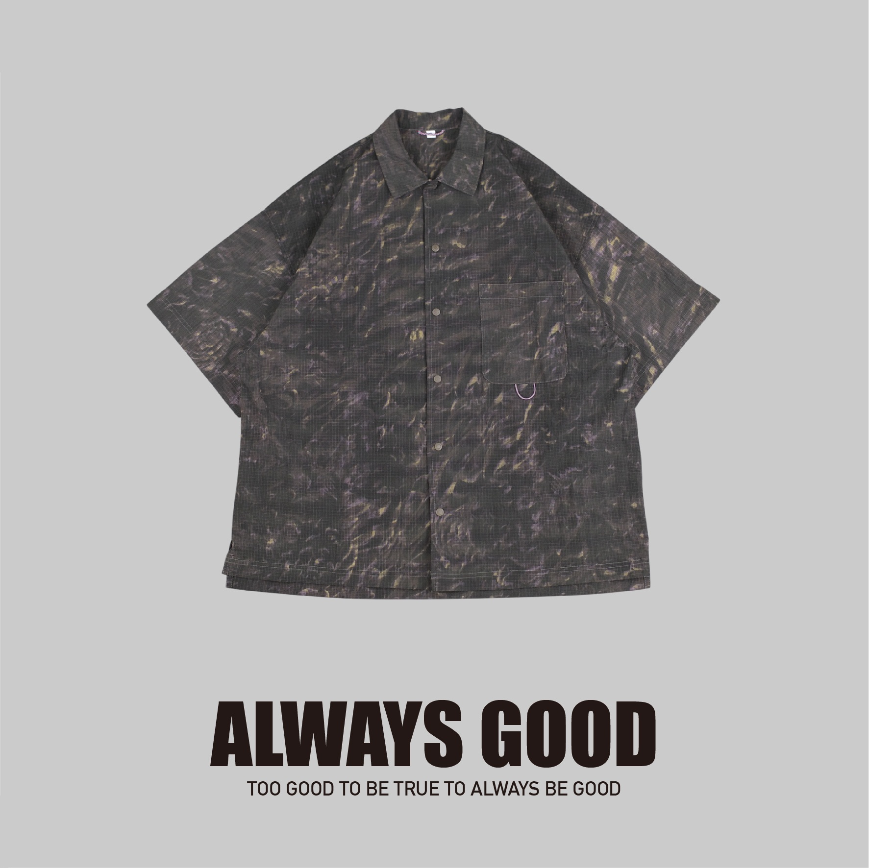 『Always_Good』羽毛迷彩 十字格紋布 壓扣 口袋 短袖襯衫