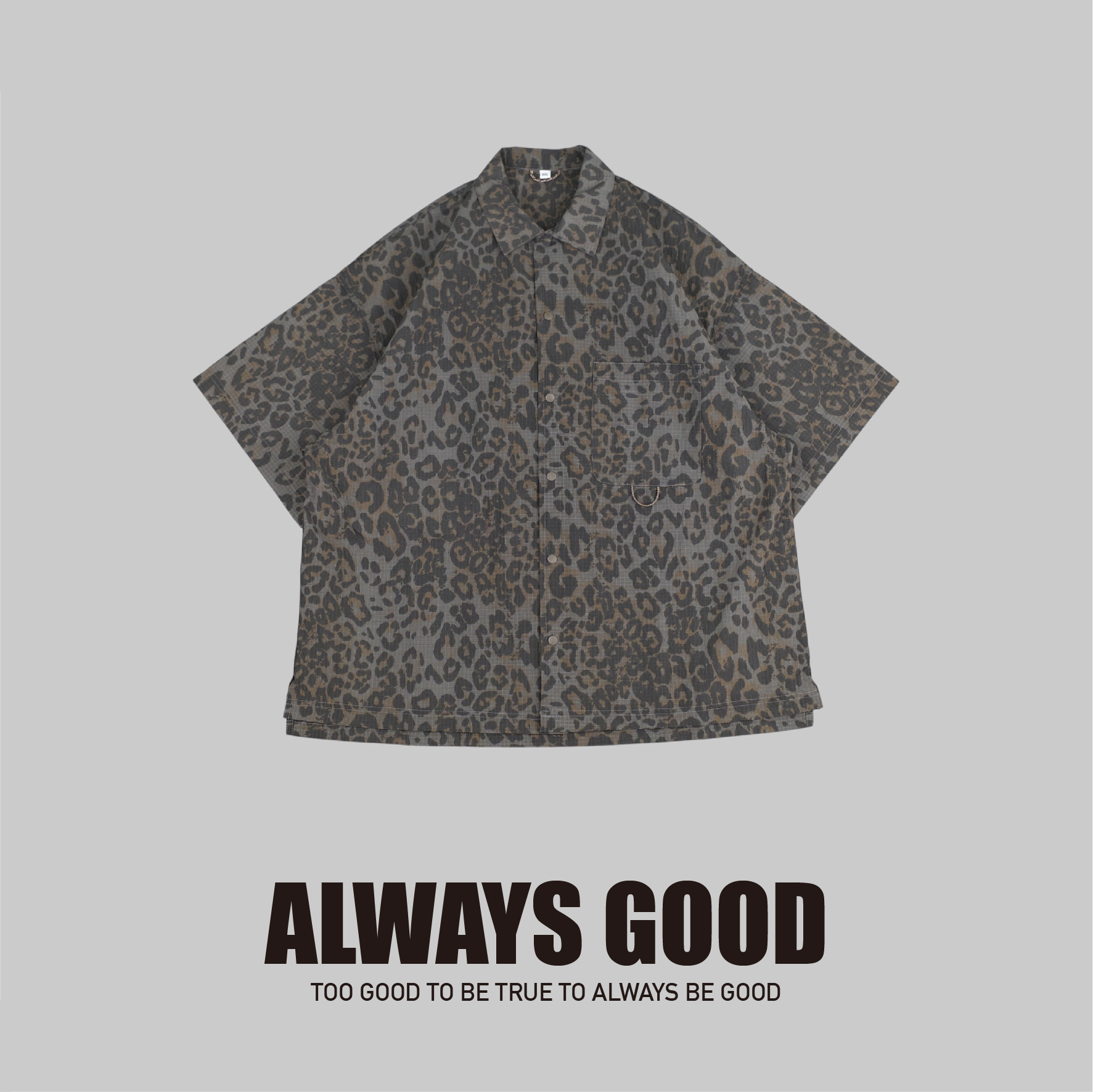 『Always_Good』大豹紋 十字格紋布 壓扣 口袋 短袖襯衫