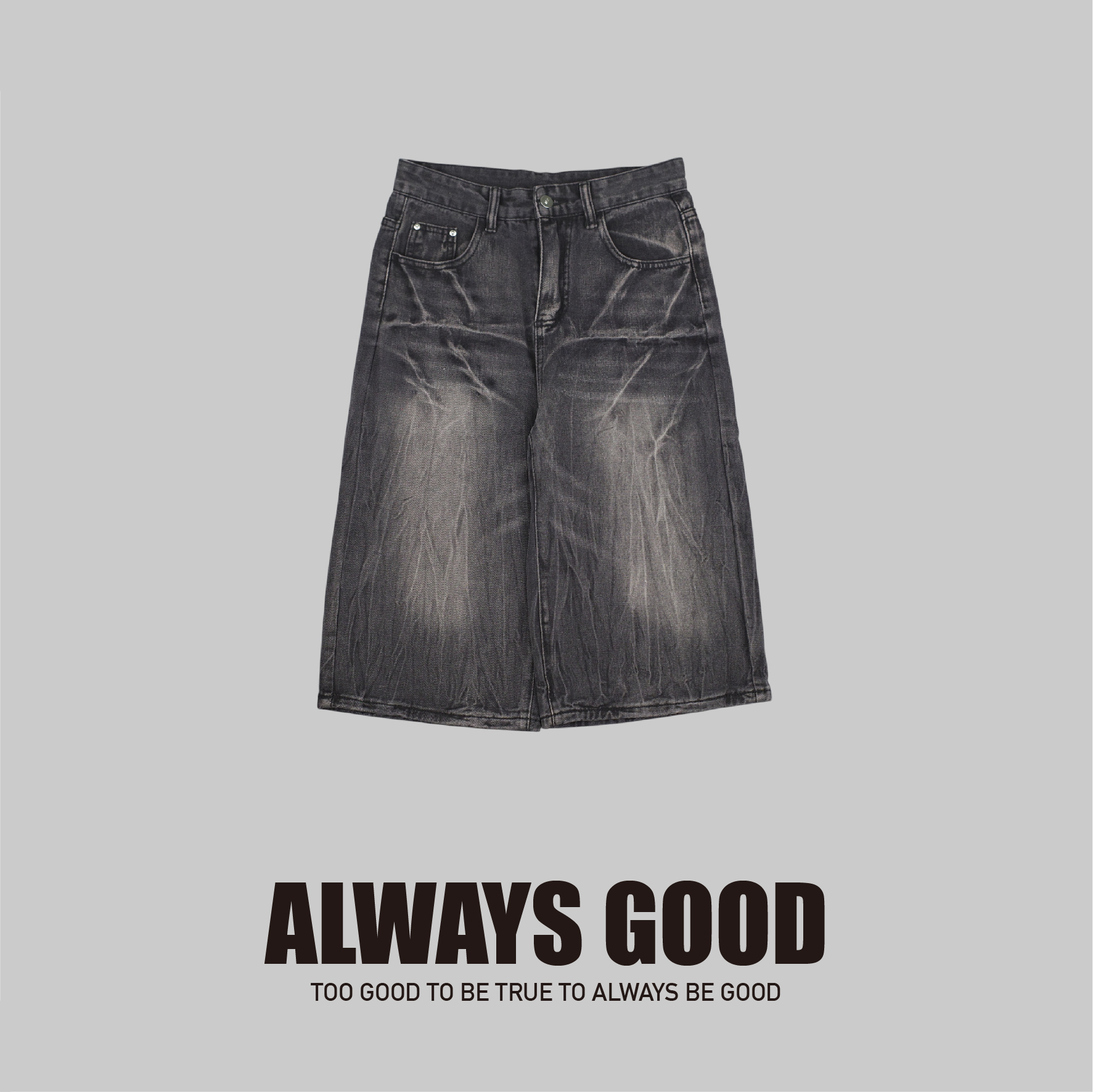 『Always_Good』閃電紋 做舊 水洗 牛仔 七分 短褲