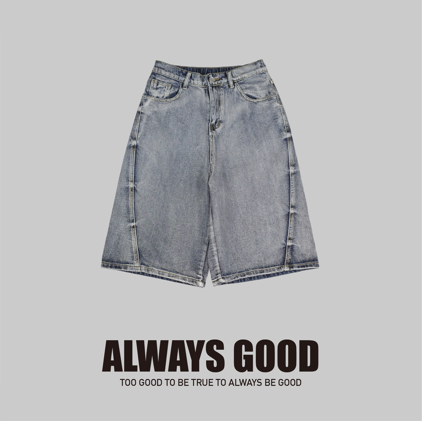 『Always_Good』爆裂紋 做舊 牛仔 七分短褲