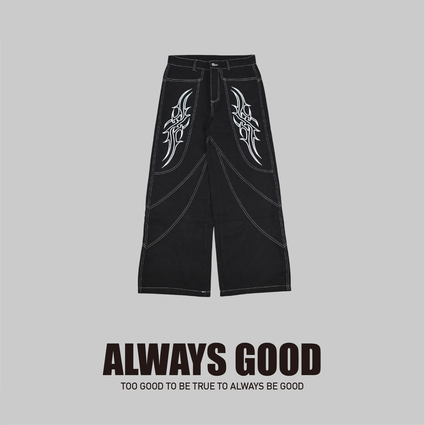 『Always_Good』翅膀圖騰 彎刀 牛仔 長褲