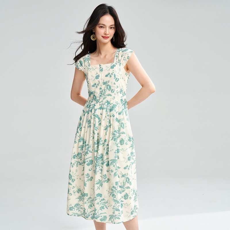 水墨印花方領洋裝 印花