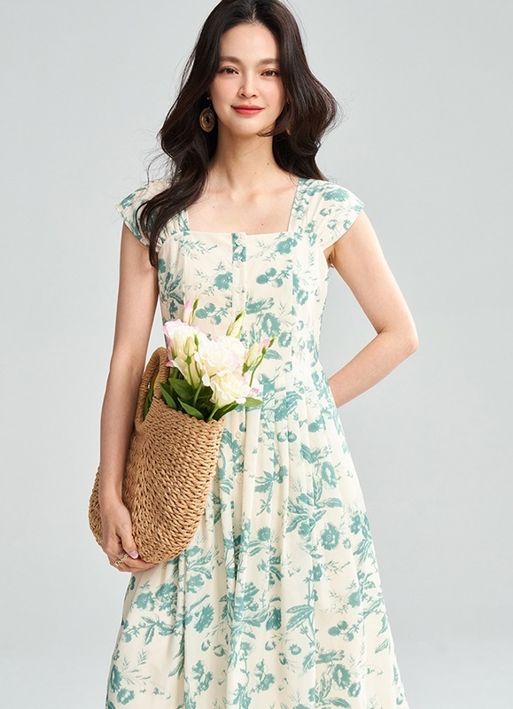 水墨印花方領洋裝 印花