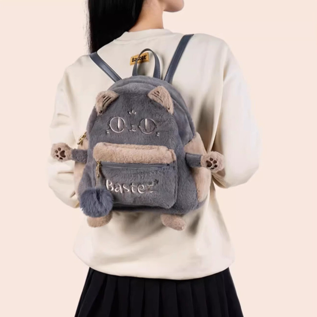 大英博物館｜安德森貓和她的朋友們系列｜萌貓可愛毛絨雙肩包-灰色