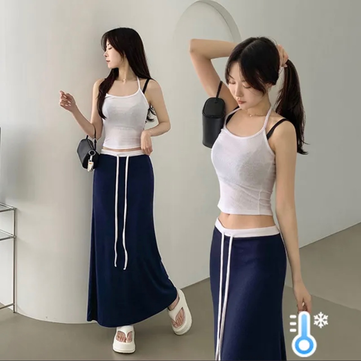 【優惠預訂】韓國配色長裙 - 短款/長款（4色）