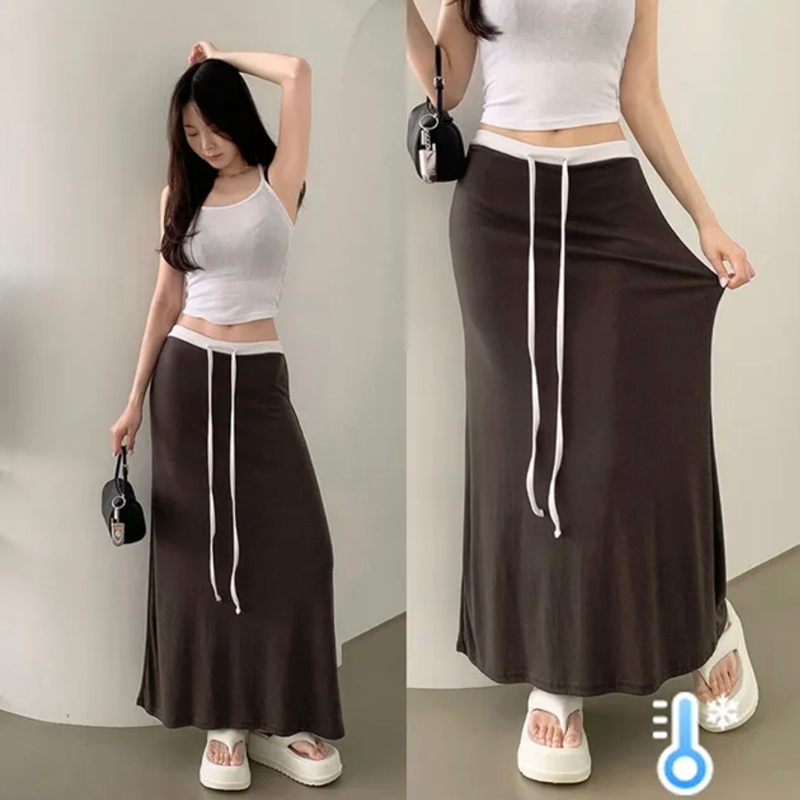 【優惠預訂】韓國配色長裙 - 短款/長款（4色）