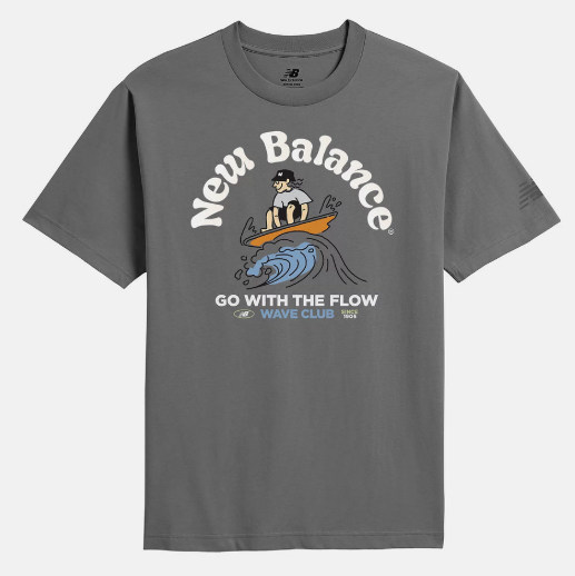 New Balance NB BOY Unisex Graphic Short-Sleeve T-Shirt – Grey | Big Wave Illustration Tee for Casual & Streetwear Looks (JUN25)