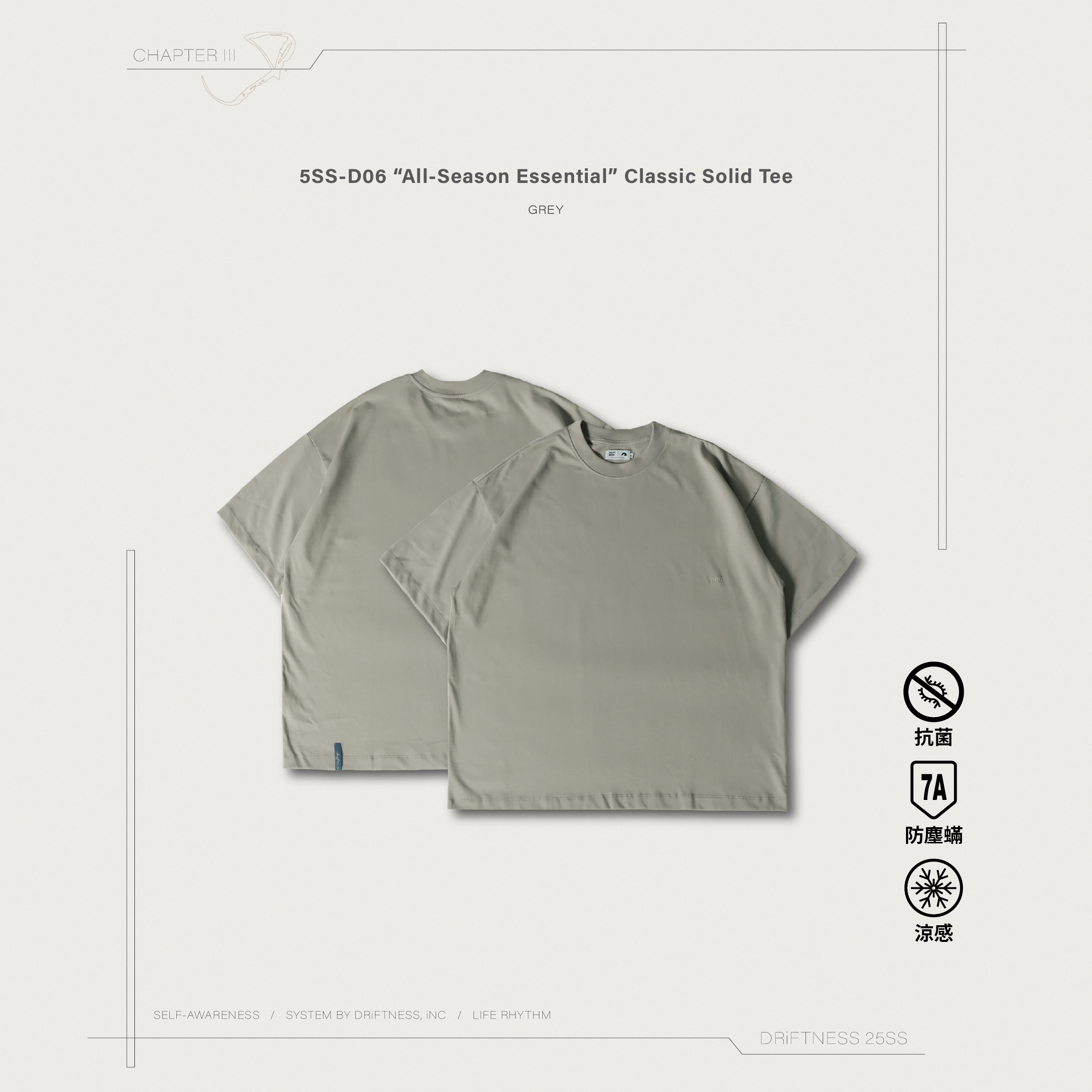 DRiFTNESS | 5SS-D06 “All-Season Essential” 經典款短T - Grey