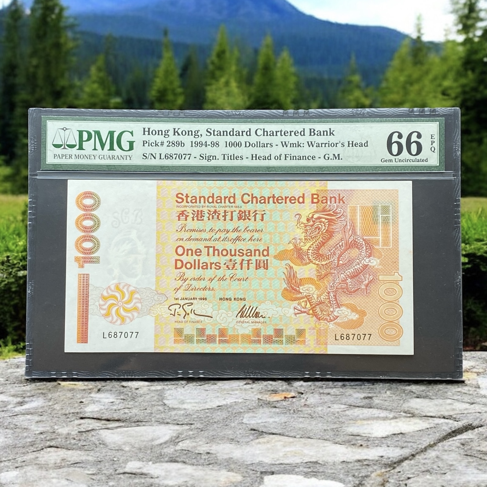 1995 Standard Chartered $1000 (PMG 66 EPQ) L687077 Small Golden Dragon