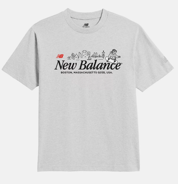 New Balance NB BOY Unisex Graphic Short-Sleeve T-Shirt – Grey | Skyline Illustration Tee for Urban Streetwear Style (JUN25)