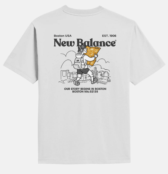 New Balance NB BOY Unisex Graphic Short-Sleeve T-Shirt – White | Hiker Illustration Tee for Outdoor-Inspired Streetwear (JUN25)