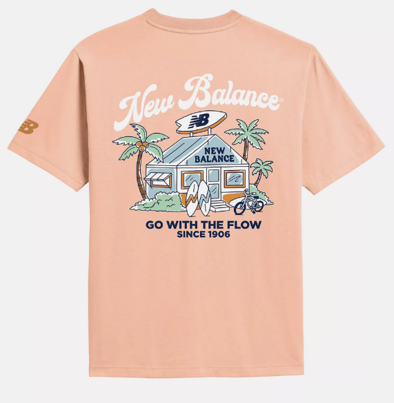 New Balance NB BOY Unisex Graphic Short-Sleeve T-Shirt – Orange Yellow | Surf Shop Illustration Tee for Summer Streetwear (JUN25)