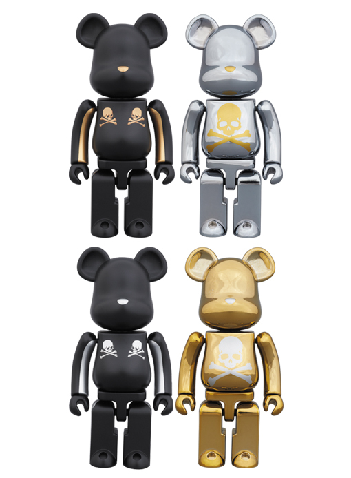 超合金 BEARBRICK MASTERMIND JAPAN "GOLD STRIPE CHROME SILVER" & "SILVER STRIPE CHROME GOLD" 200% SET OF 2 (4 pcs)