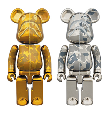 超合金 BEARBRICK BAPE CAMO SHARK GOLD & SILVER 200% SET OF 2