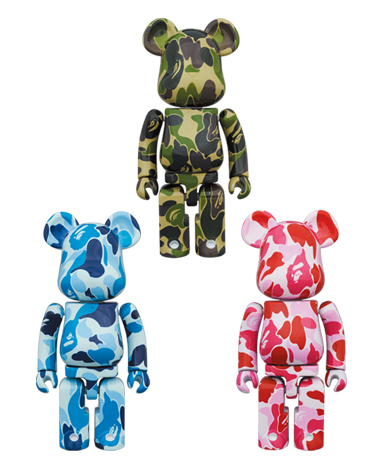 超合金 BEARBRICK BAPE ABC CAMO GREEN & BLUE & PINK 200% SET OF 3