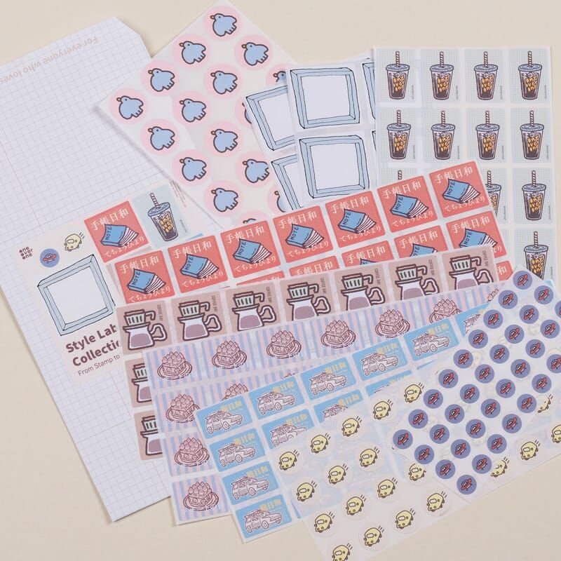 膠版印章的圖案 246枚 模造標籤貼紙組｜1/1工作室