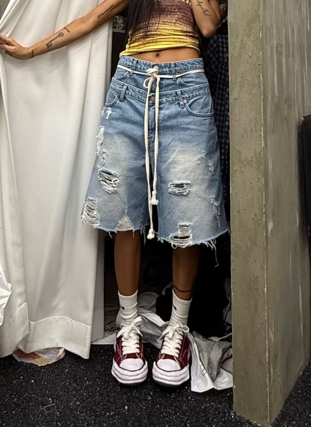 五分破壞感雙褲頭短褲