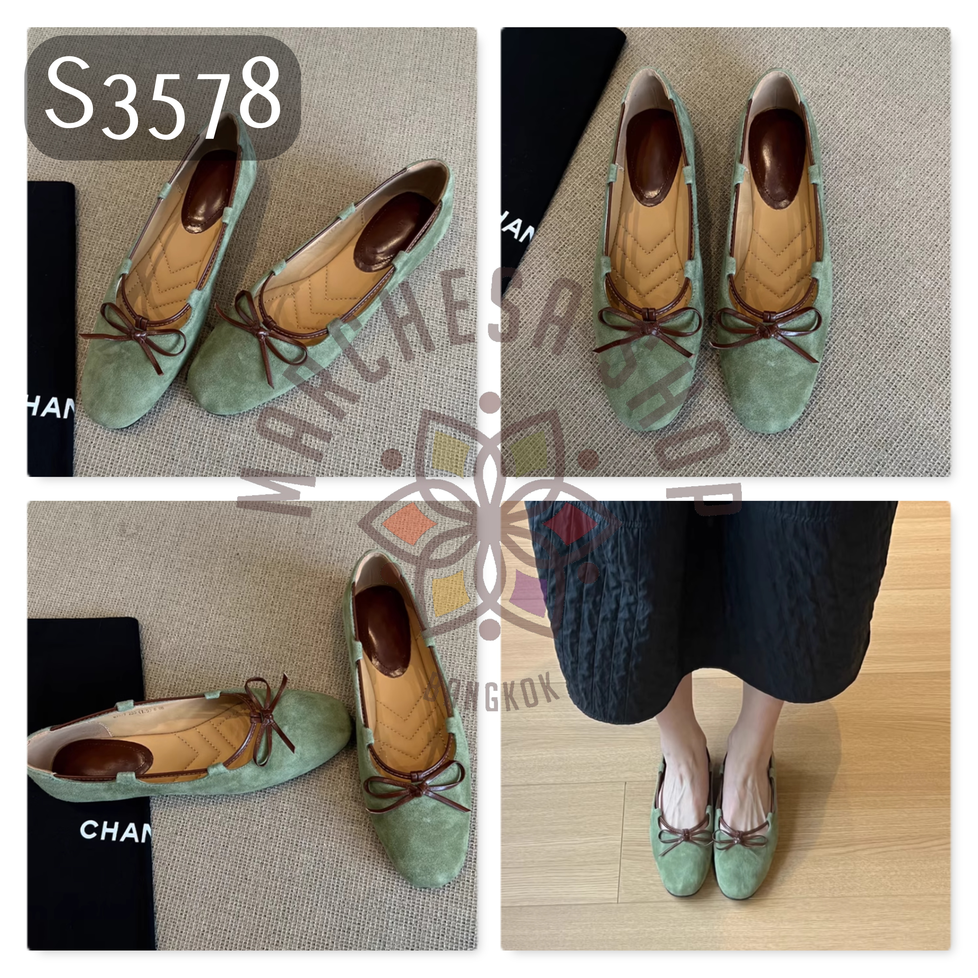 S3578 - 頭層羊猄皮蝴蝶結線圈圓頭平底鞋