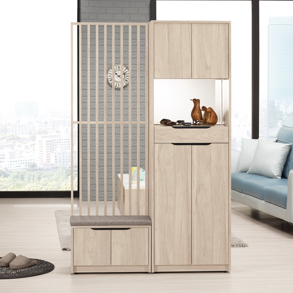 波恩4尺屏風中開放鏡面高鞋櫃/玄關收納櫃/隔間置物櫃-座鞋櫃款