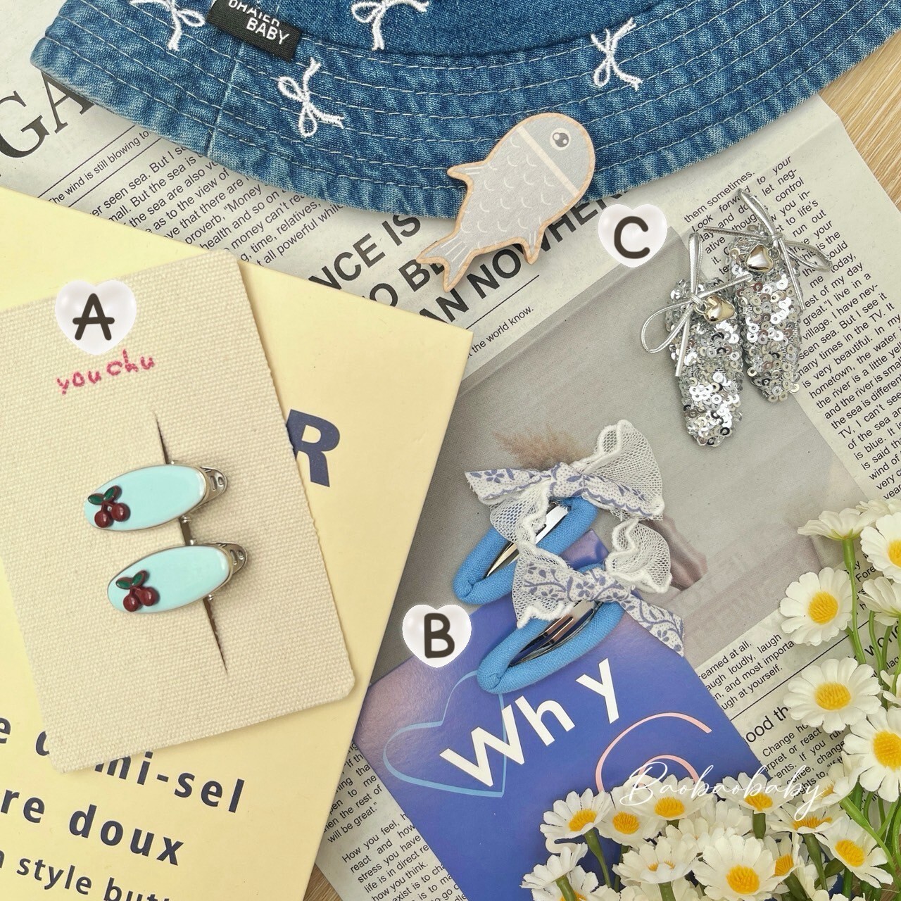 藍白閃亮髮夾組