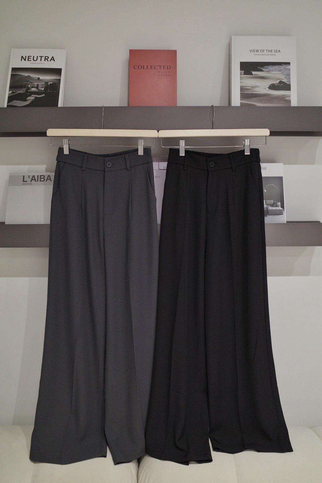 （現貨）#T61 高質感雪紡西褲(黑/灰)