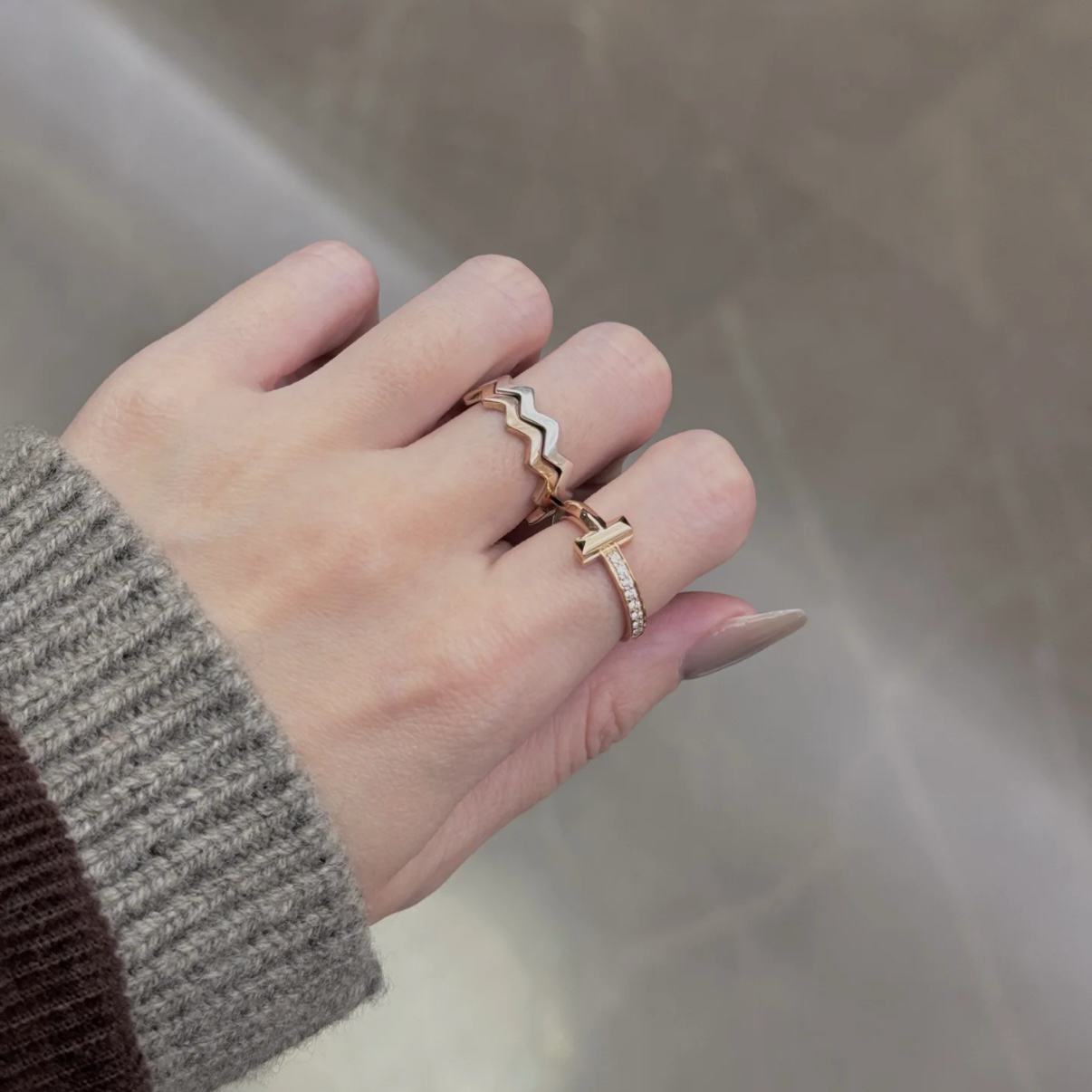 18k T1”經典雙T半鑽高奢定製戒指系列