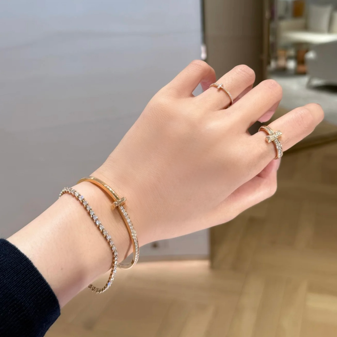 18k T1”經典雙T半鑽高奢定製手鐲