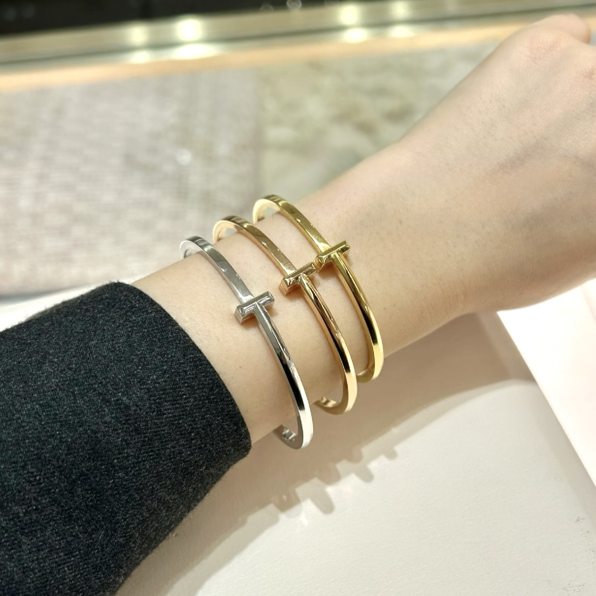 18k T1”經典雙T無鑽”高奢定製手鐲系列