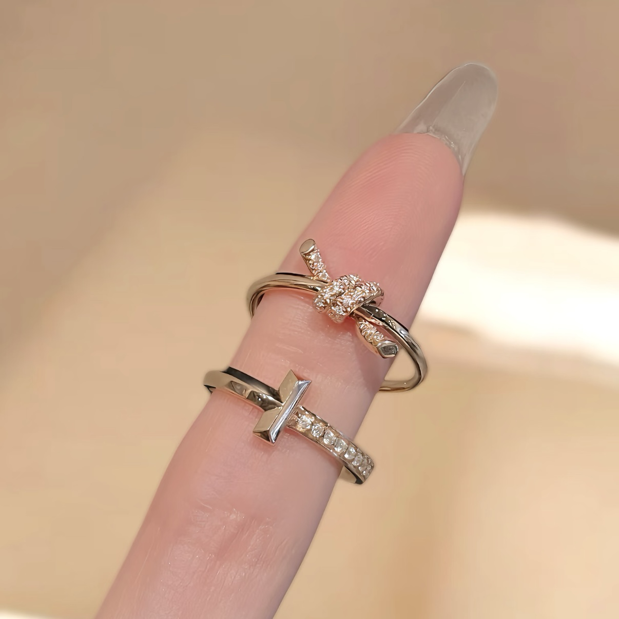 18k Ti”knot繩結扭結半鑽’高奢定製戒指