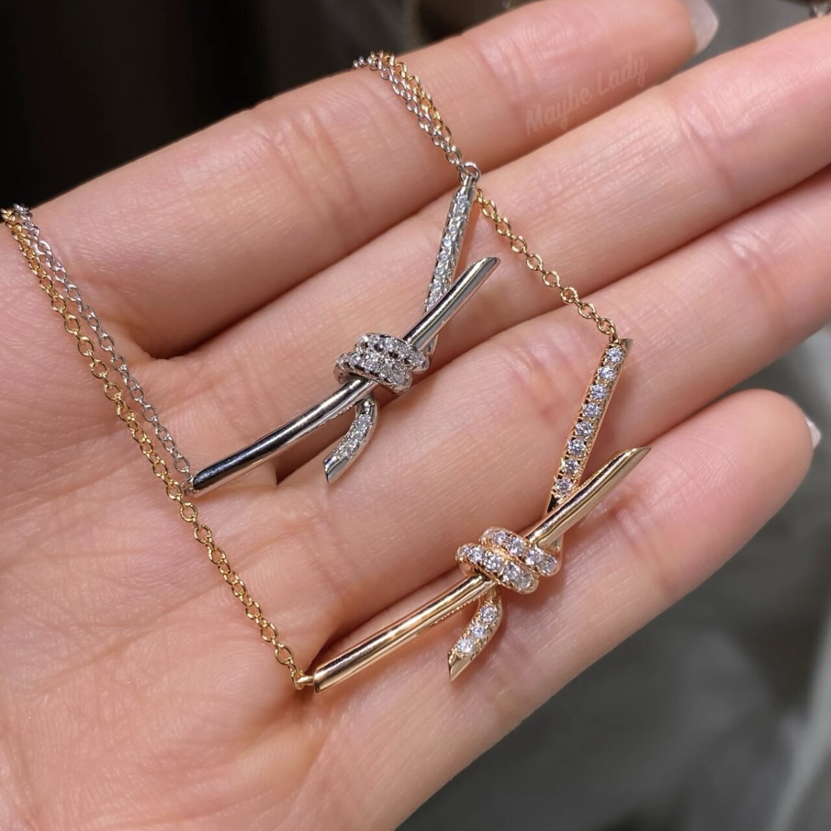 18k Ti”knot繩結扭結半鑽’高奢定製項鍊