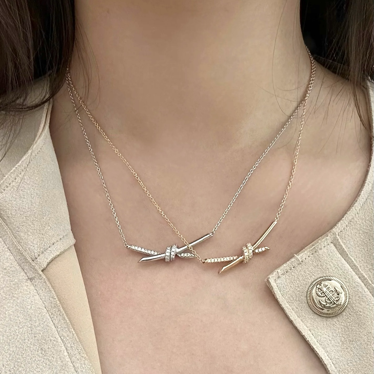 18k Ti”knot繩結扭結半鑽’高奢定製項鍊