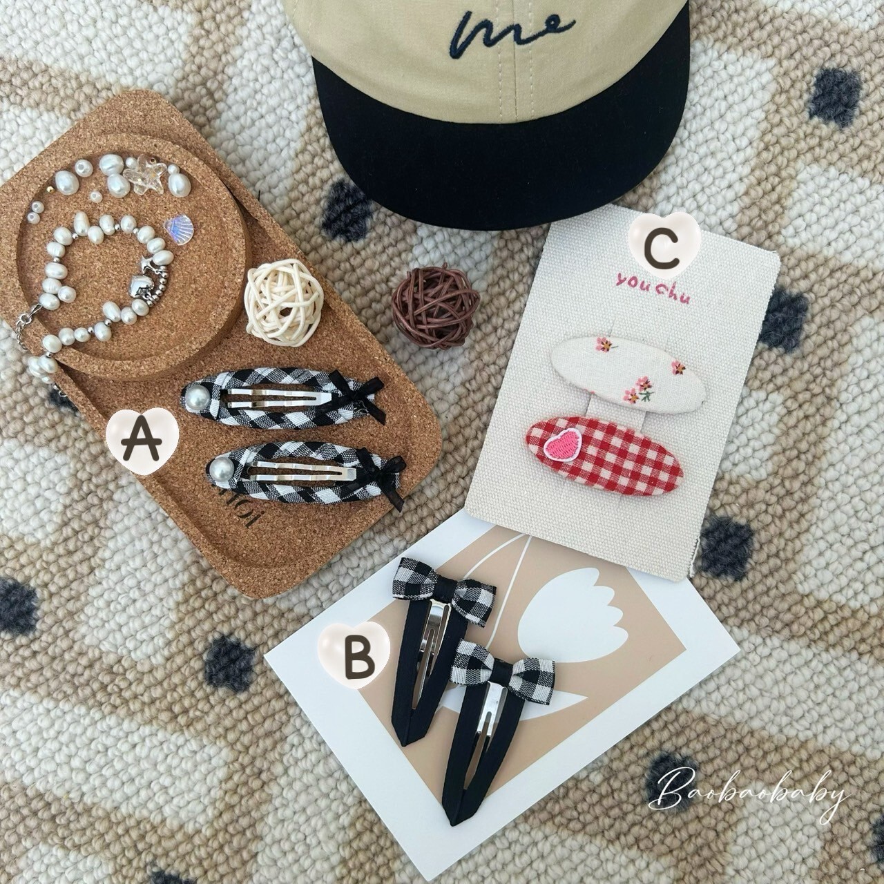 格子日記髮夾組