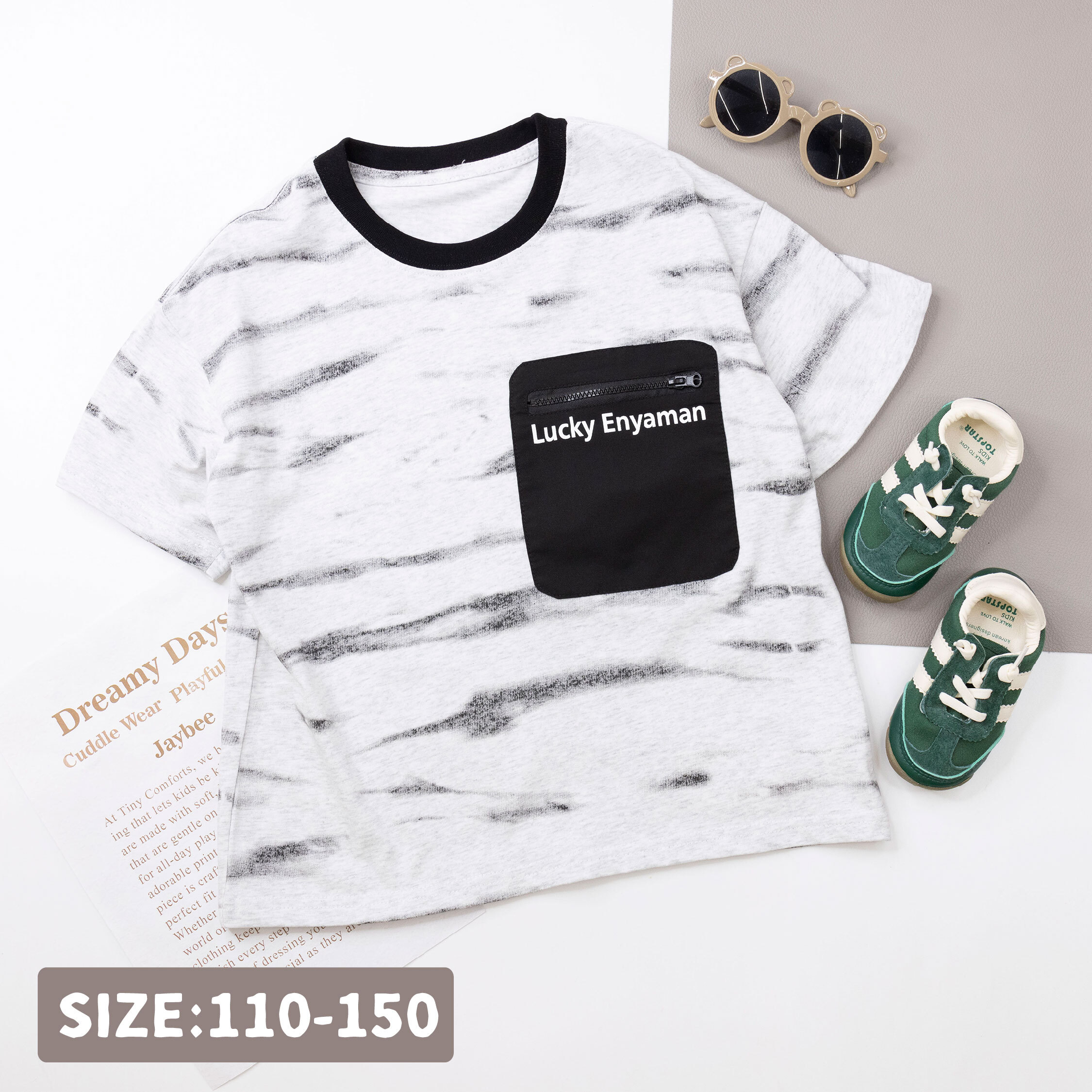 【H50136】噴墨暈染拉鍊口袋上衣/短T