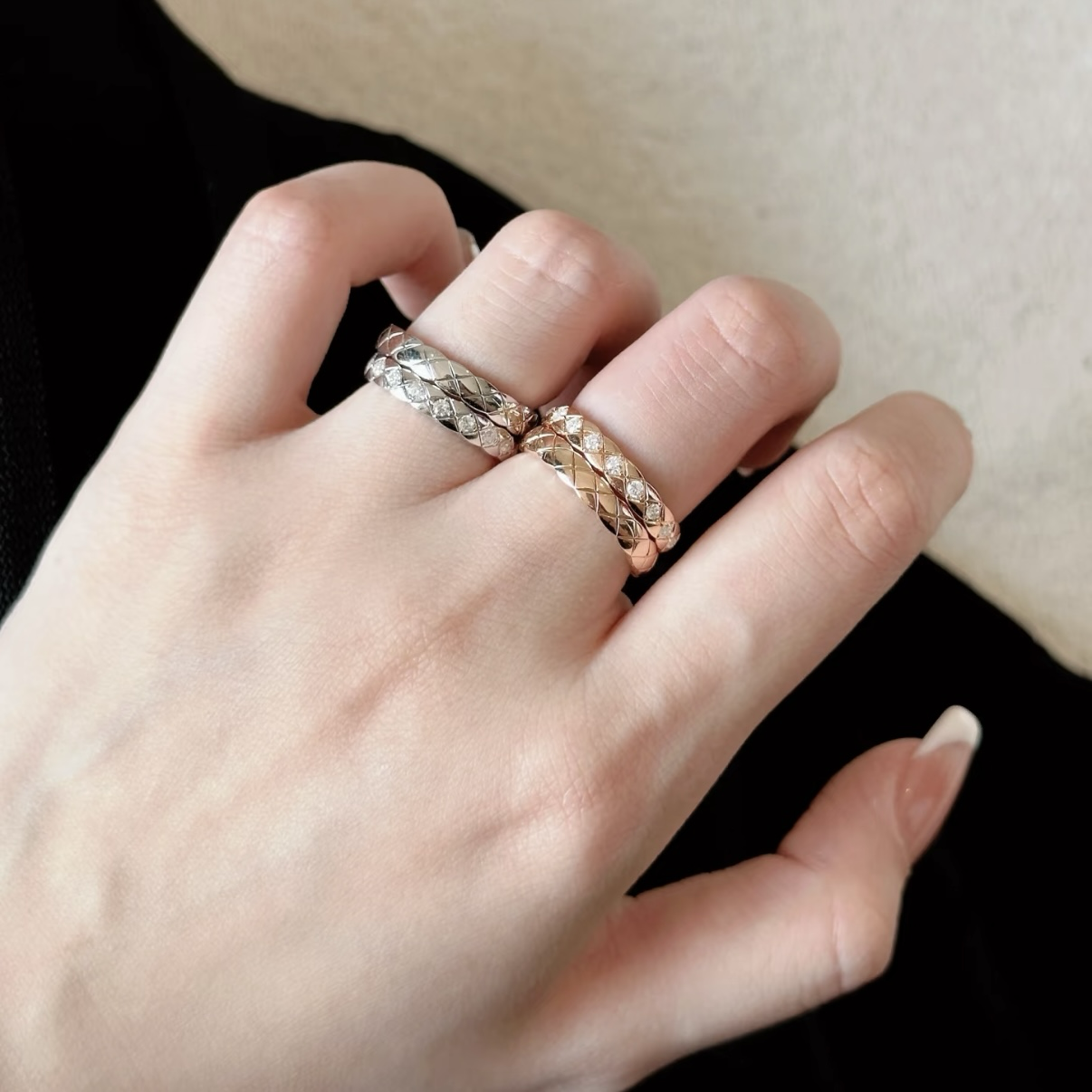 18k 香奶奶”coco crush經典滿鑽菱格極細戒’高奢定製