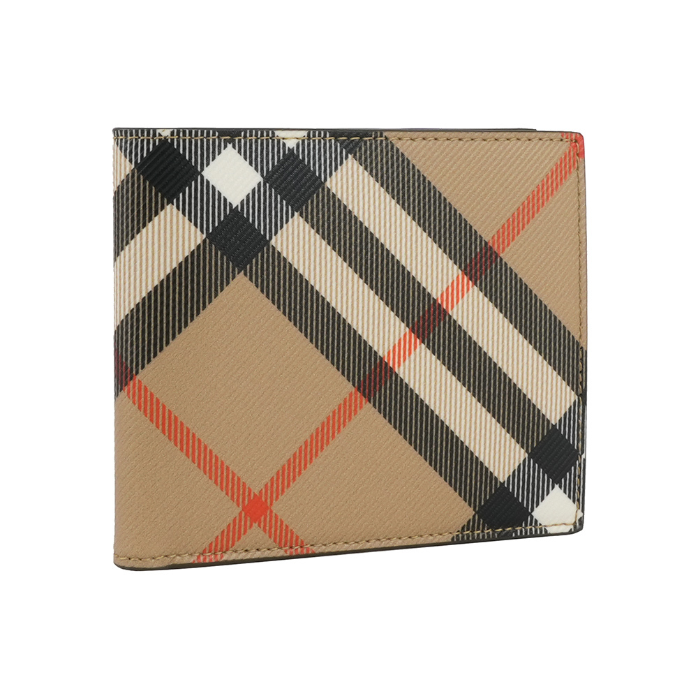 【Burberry】經典格紋帆布對開8卡短夾(沙色)
