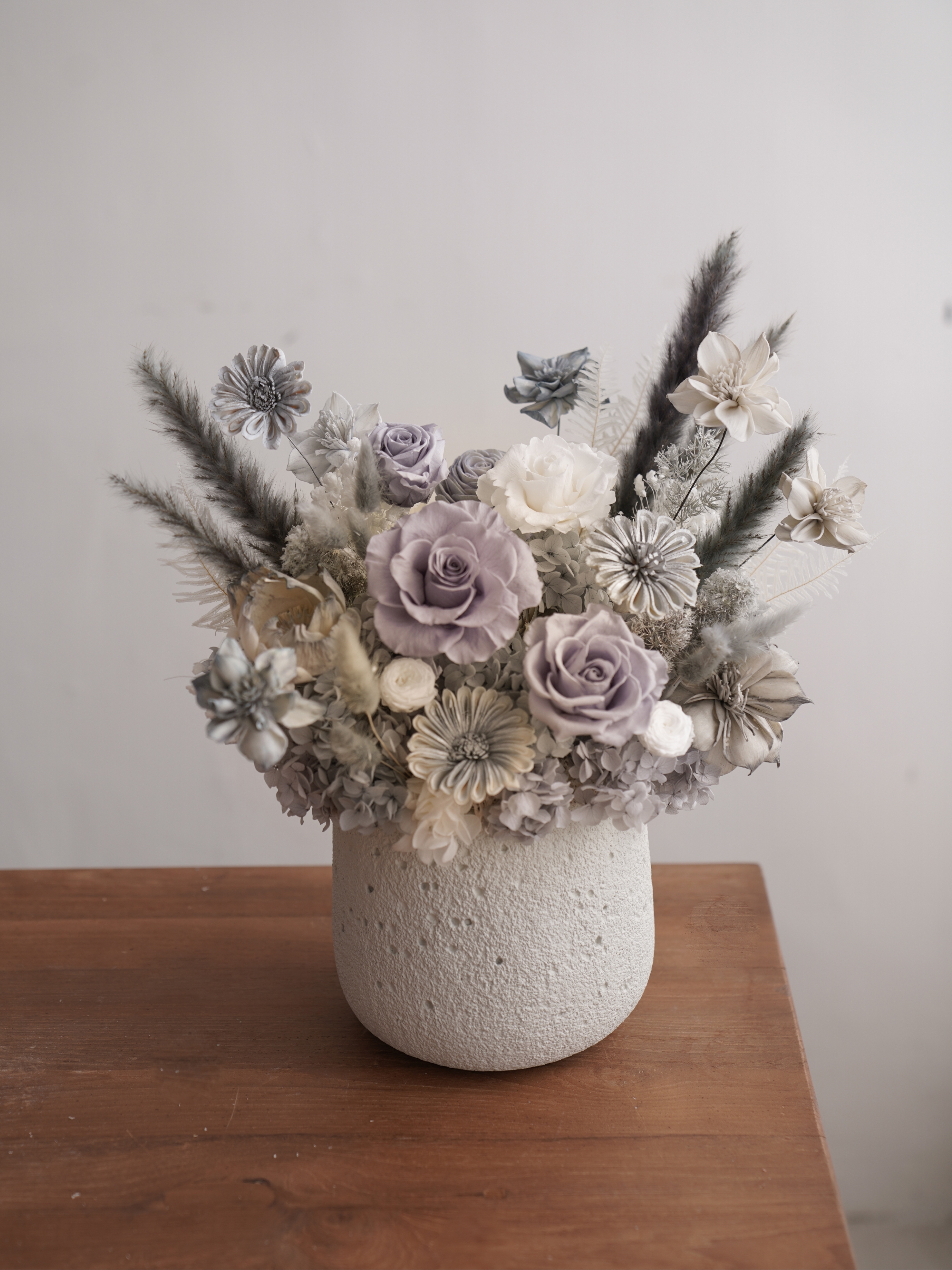 Luxurious Milk way grey Roman Cave Stone Preserved Flower Pot