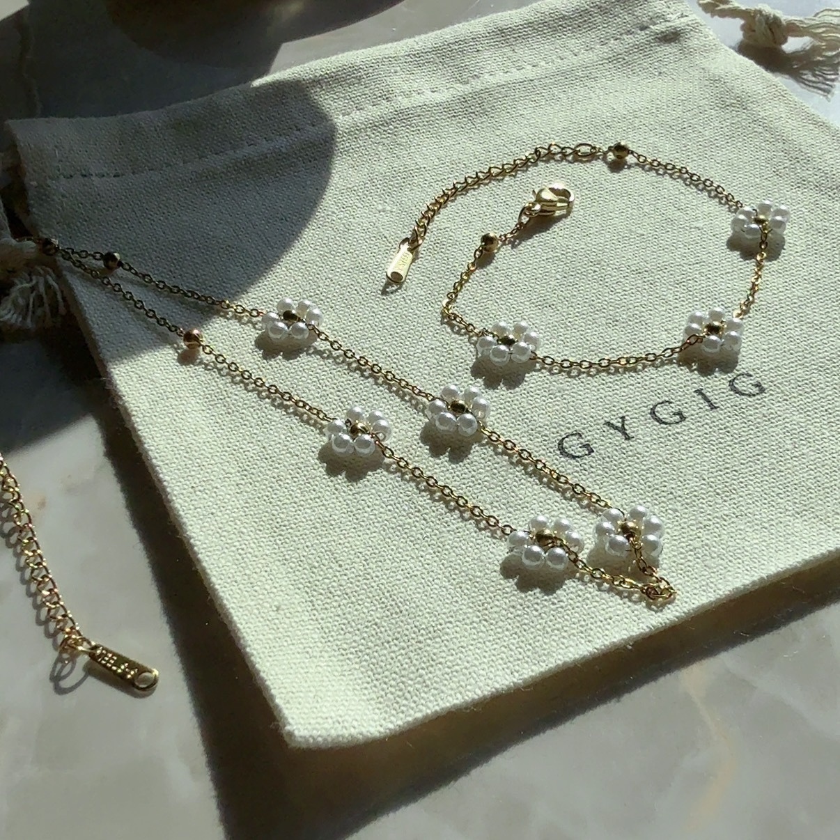 GD”小雛菊珍珠花瓣金細項鍊/手鍊系列