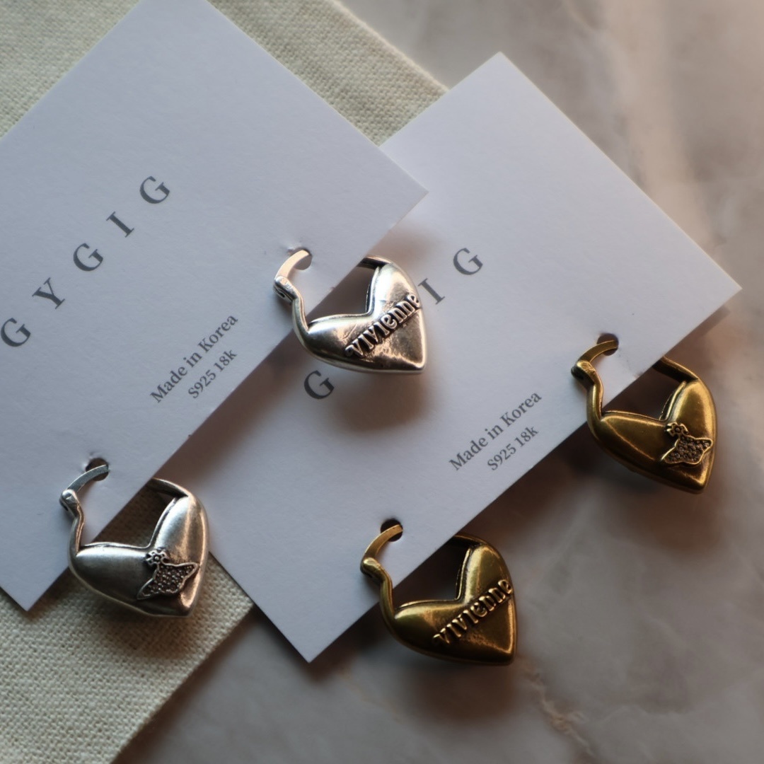 saturn vivienne土星雙面愛心金屬”耳釦釘圈