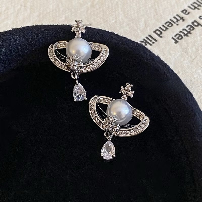 saturn十字土星鑽立體珍珠”高奢耳墜