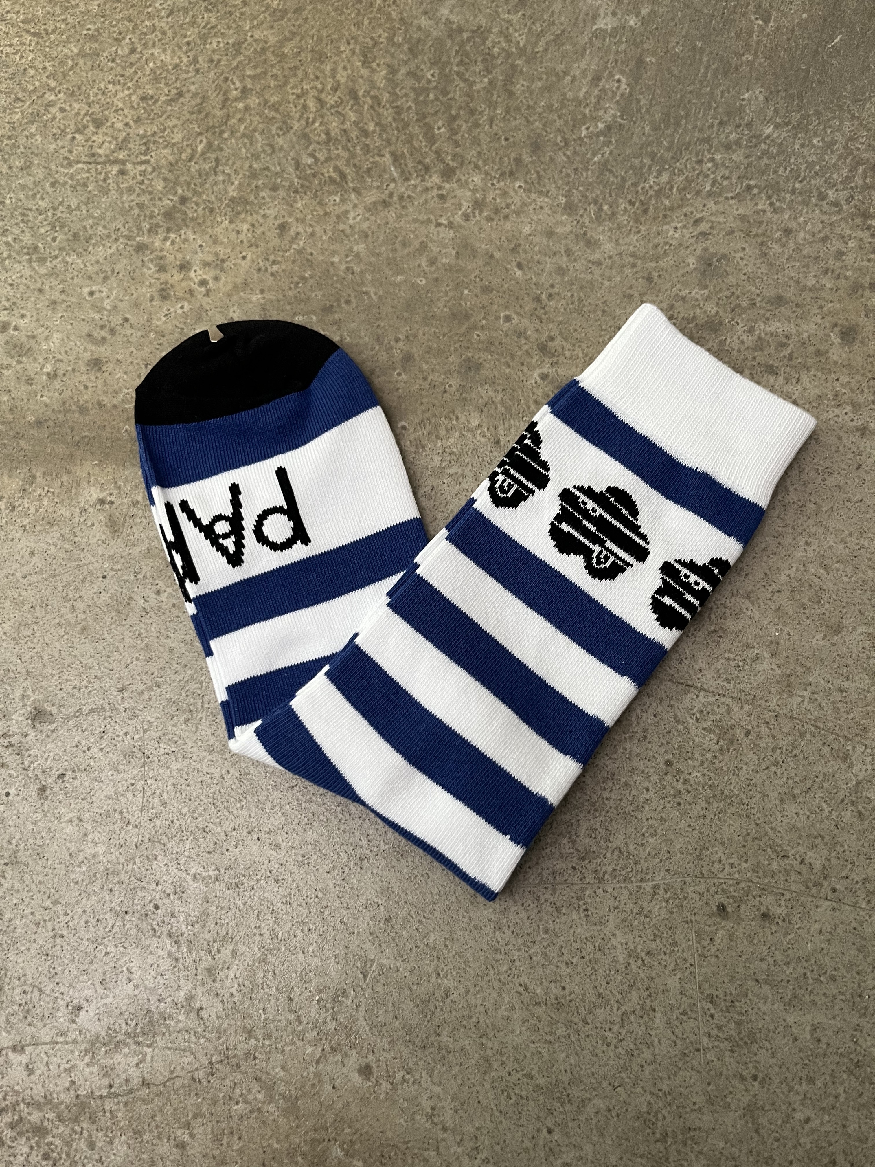 日本製藍白色橫間襪