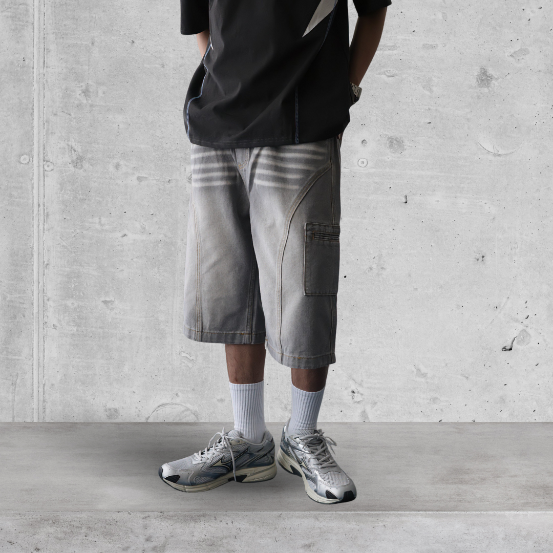 （現貨）NJ201 仿舊 貓鬚 工裝 牛仔短褲 過膝五分褲