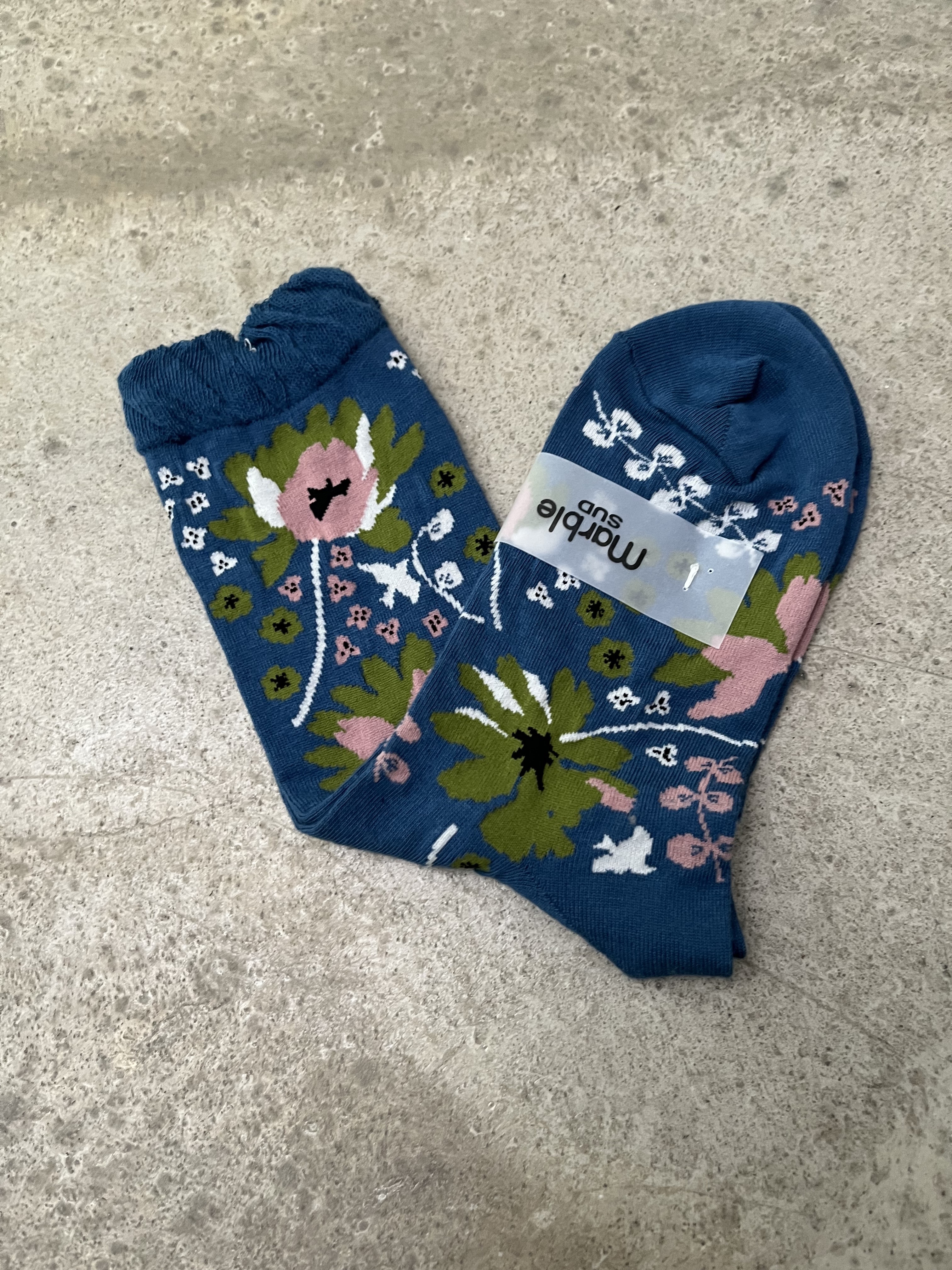 日本製藍色花花襪