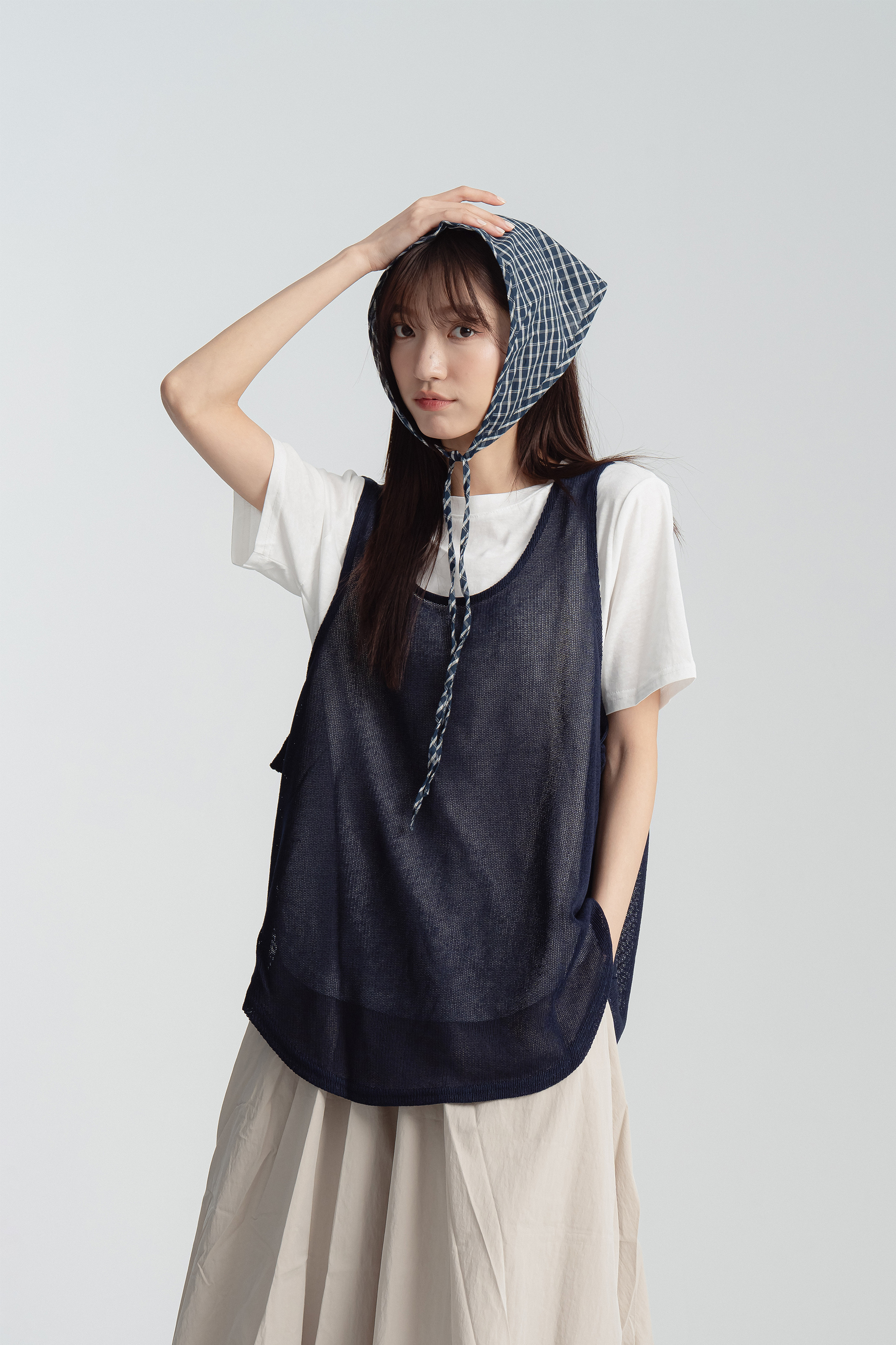 撞色素面兩件式背心短t 2色