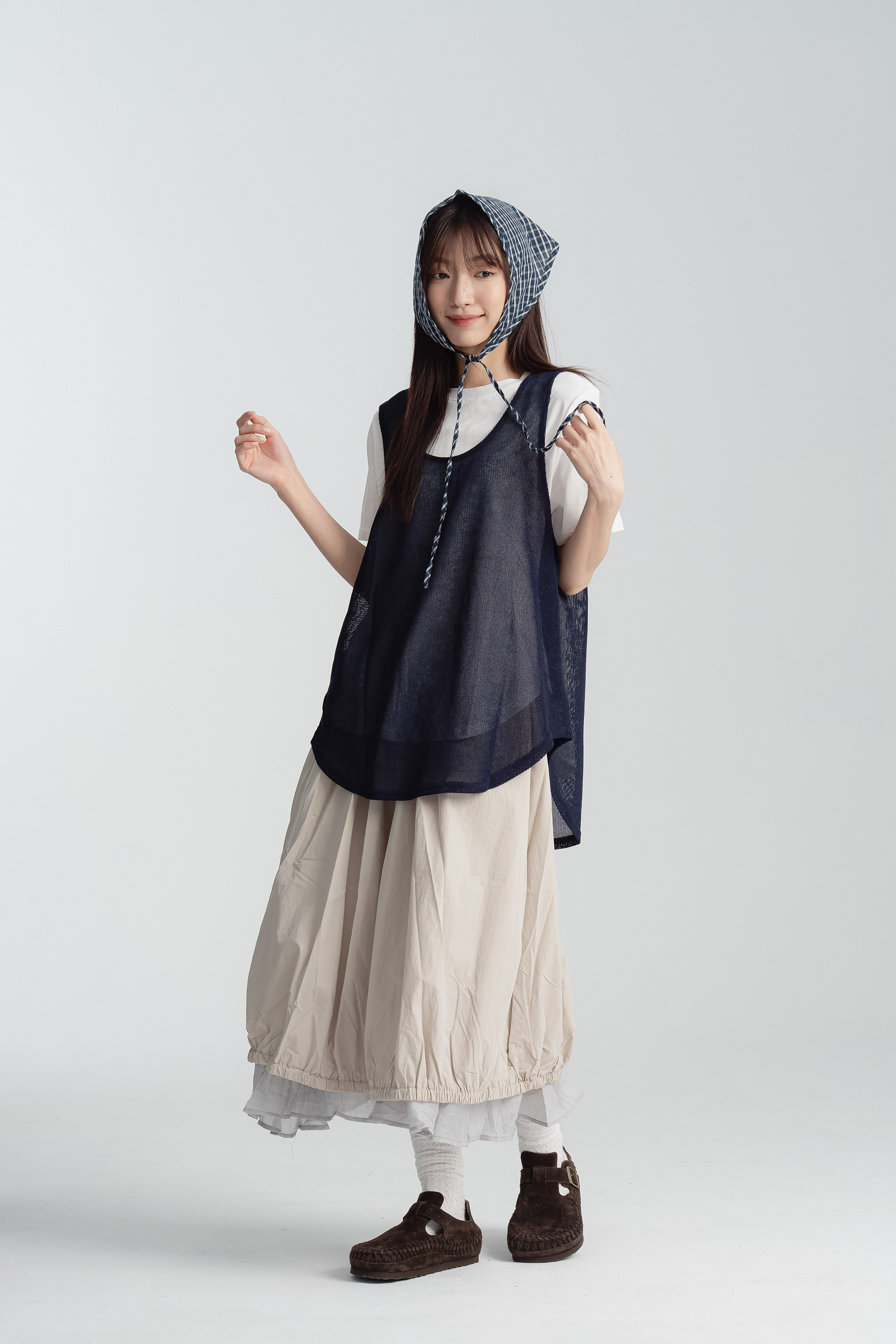 撞色素面兩件式背心短t 2色