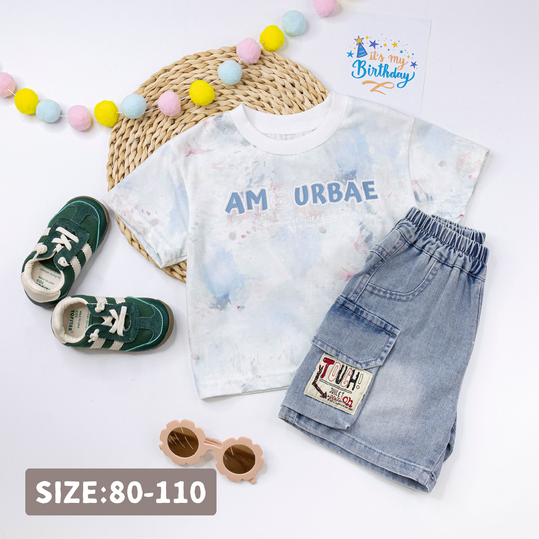 【H50556】色彩暈染小熊印花上衣