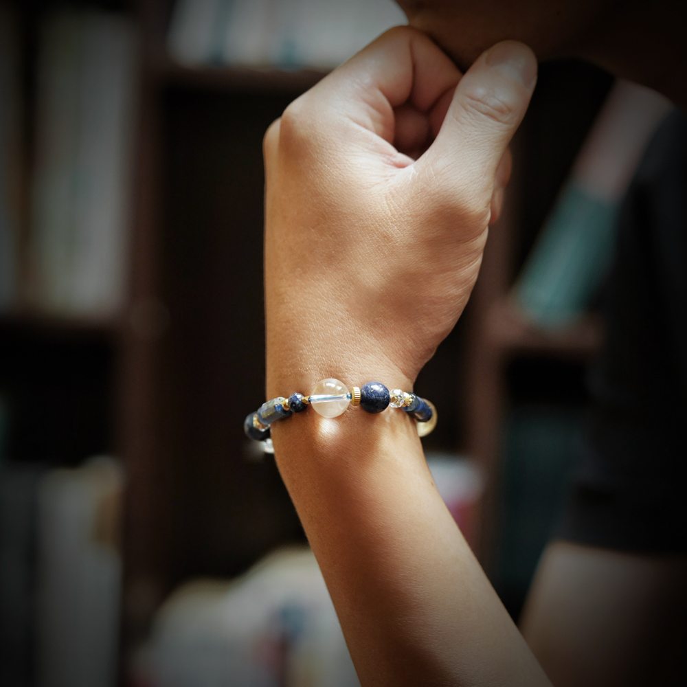 海王｜藍晶青金石白水晶手鍊 C1715