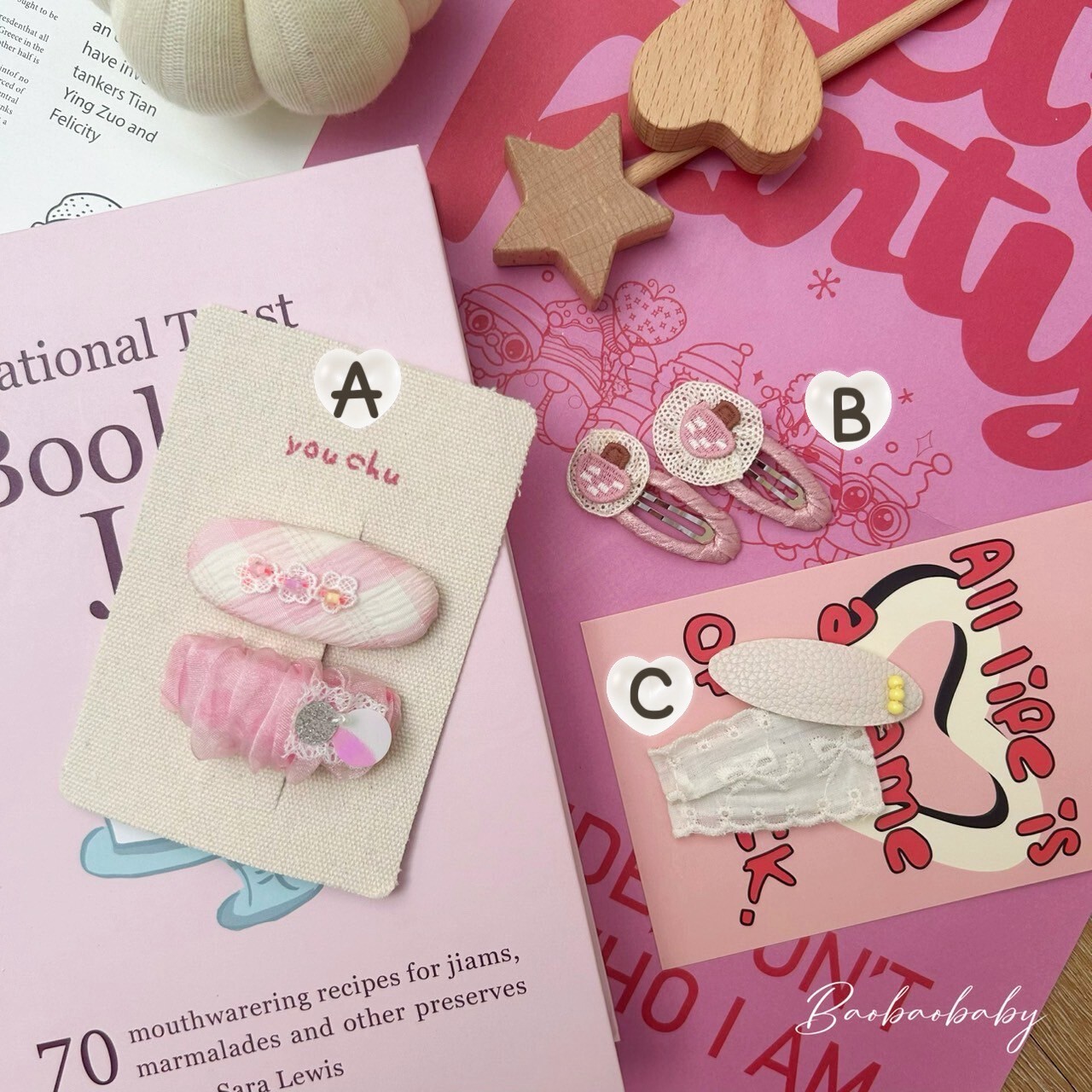 蜜桃蕾絲髮夾組