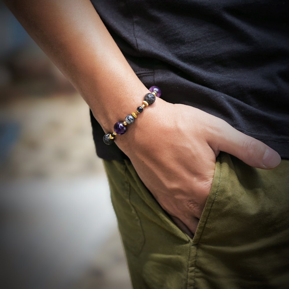 逐夢者｜紫水晶火山岩黑髮晶手鍊 C1719